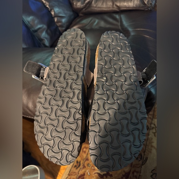 NAOT Fresno Leather Sandals Two Tone Strap Toe Loop Black & Taupe Sz 41 L 10 /M8 - Picture 7 of 15